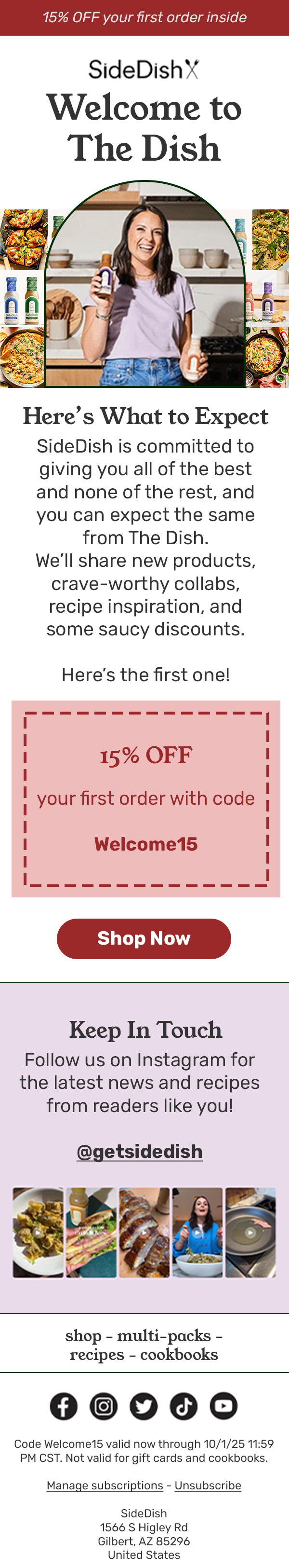 SideDish Welcome Email 2
