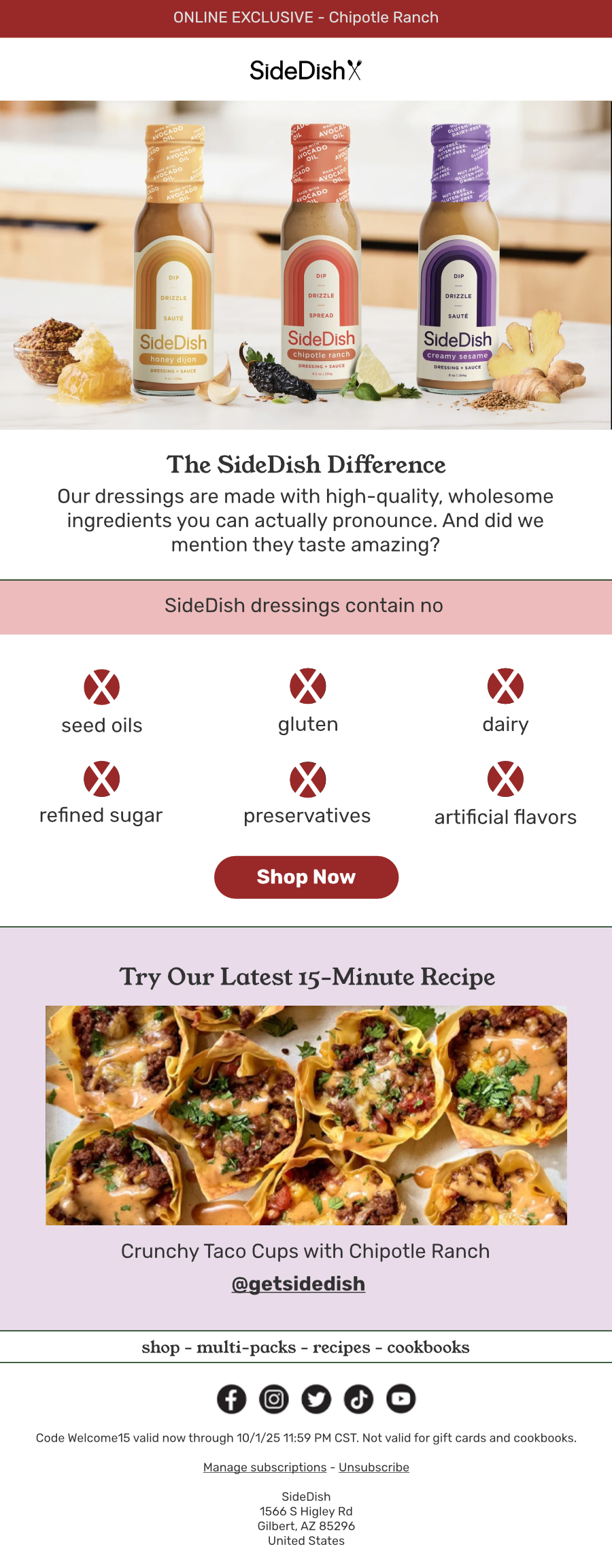 SideDish Welcome Email